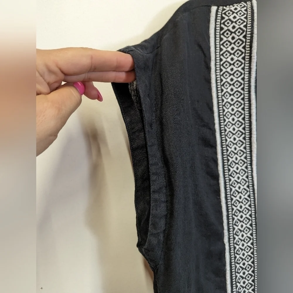 ATHLETA Black Column Embroidered Beach Pool Cover Up Linen Oversized XXS